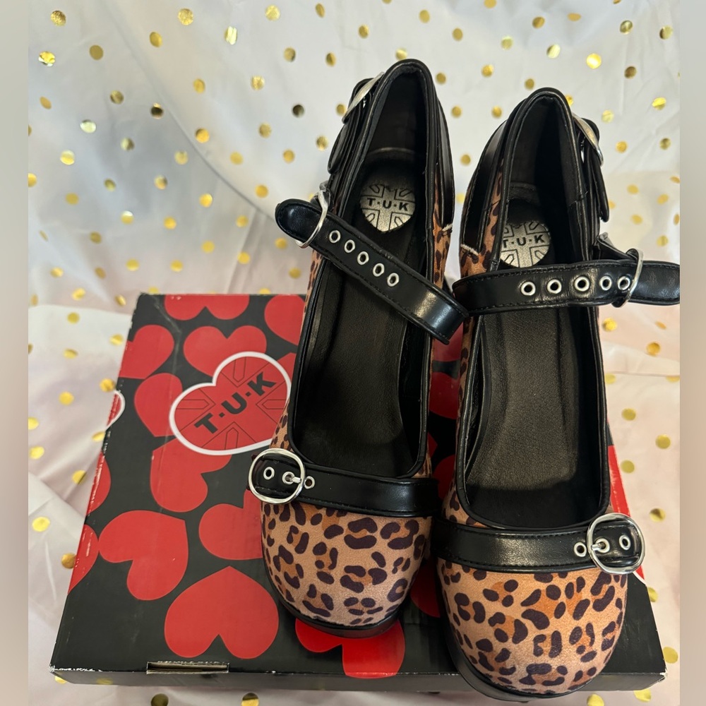 TUK leopard platform heels